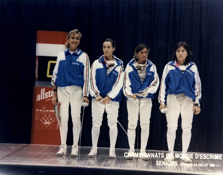 Mondiali 1994, Atene, argento. Bortolozzi, Vezzali, Bianchedi, Trillini (sconosciuta)